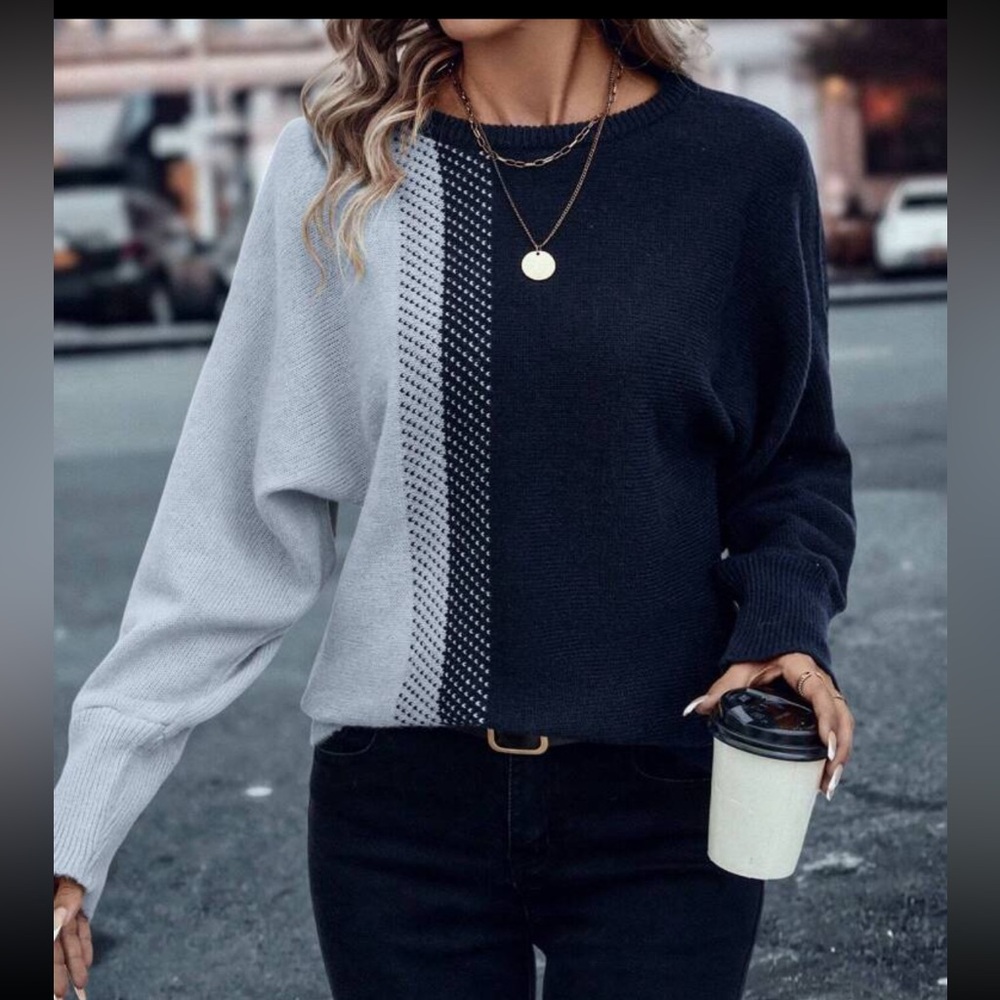 SHEIN Two-Tone Navy Sweater